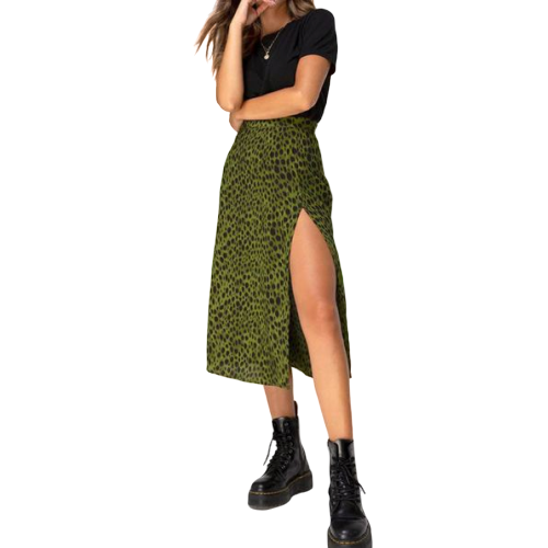 wadifarab Leopard Green Skirt